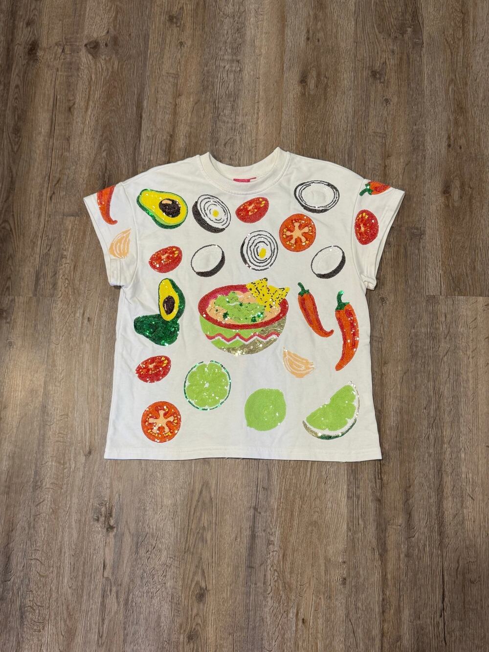 Queen of Sparkles Women’s White Guacamole Ingredient Top Size Small